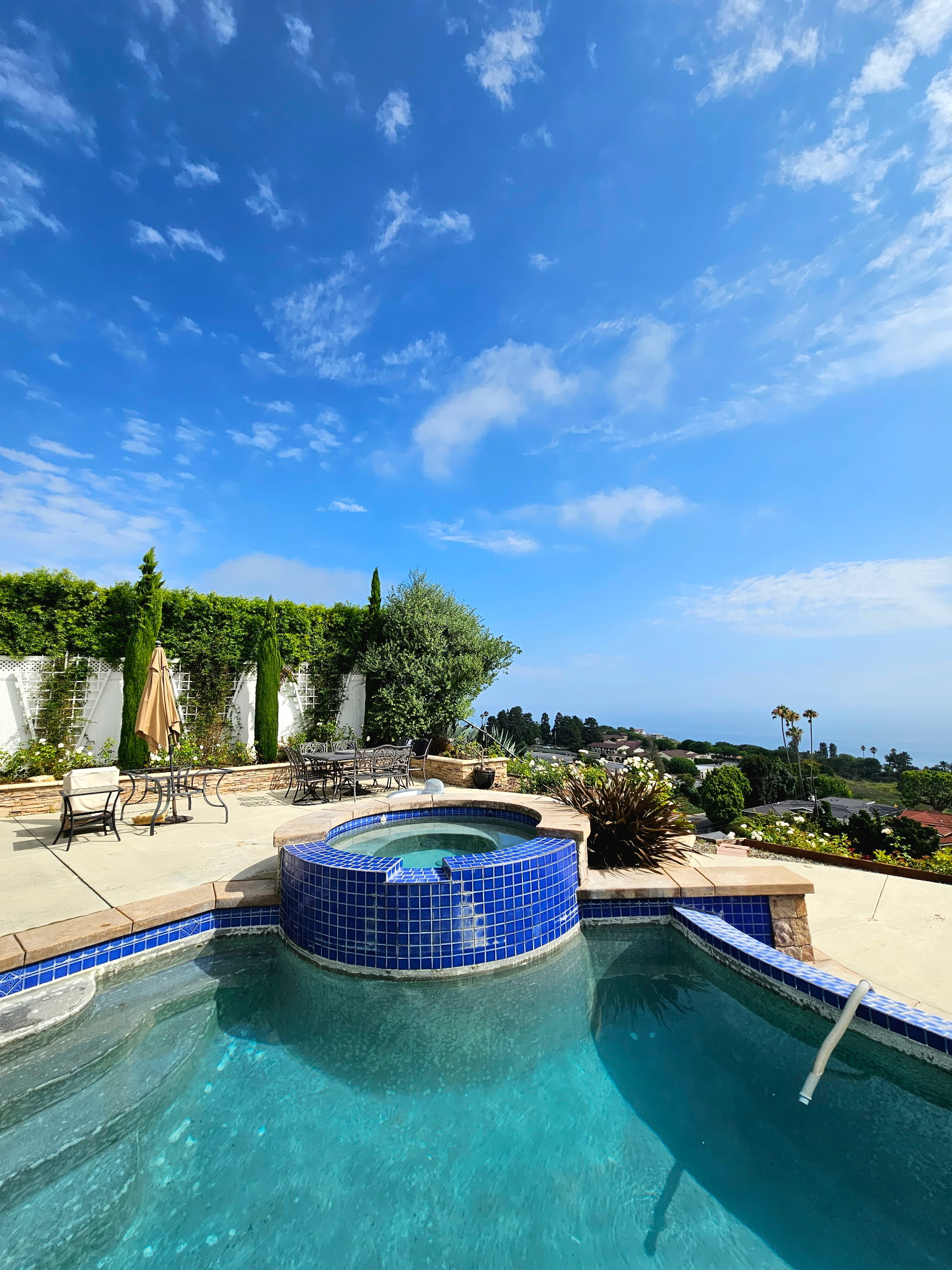Custom pool and raised spa with ocean view